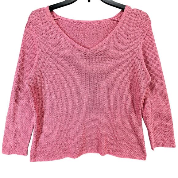 Eileen Fisher Sweater Top Womens S Pink Fine Gauge Crochet Italian Yarn Coastal - Picture 2 of 14